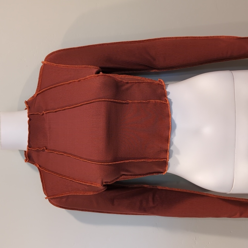 SHEIN High Neck Ribbed Exploded Seams Long Sleeve Contrast Stitch Crop Top Small